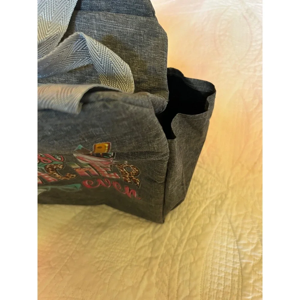 Brivilas Best Teacher Ever Insulated‎ Lunch Bag Gray Heathered Graphic Tote